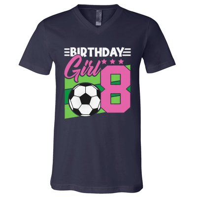 Soccer Birthday 8 Year Old Girl 8th Birthday V-Neck T-Shirt