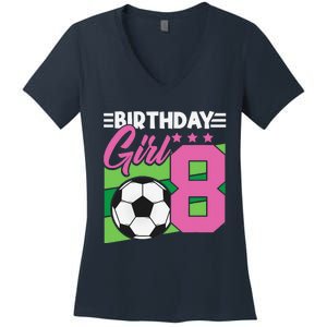 Soccer Birthday 8 Year Old Girl 8th Birthday Women's V-Neck T-Shirt