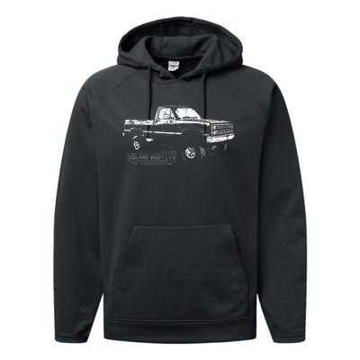 Square Body 80s Pickup Truck Squarebody Performance Fleece Hoodie