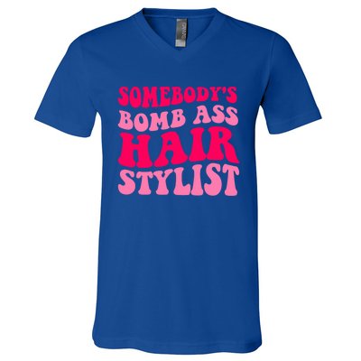 Somebody's Bomb Ass Hairstylist Cute Gift V-Neck T-Shirt