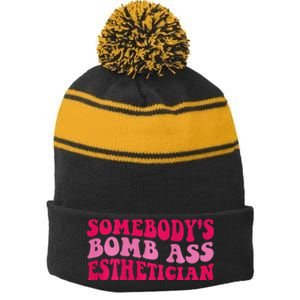 Somebodys Bomb Ass Esthetician Stripe Pom Pom Beanie