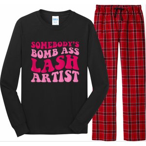 Somebodys Bomb Ass Lash Artist Funny Lash Tech Funny Groovy Long Sleeve Pajama Set