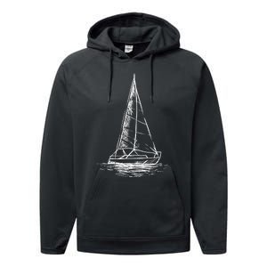 Sailor Boating Anchor Simple Line Drawing Sailboat Sailing Performance Fleece Hoodie