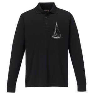 Sailor Boating Anchor Simple Line Drawing Sailboat Sailing Performance Long Sleeve Polo