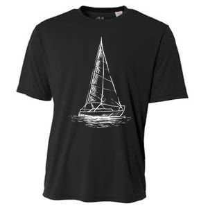 Sailor Boating Anchor Simple Line Drawing Sailboat Sailing Cooling Performance Crew T-Shirt