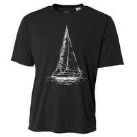 Sailor Boating Anchor Simple Line Drawing Sailboat Sailing Cooling Performance Crew T-Shirt