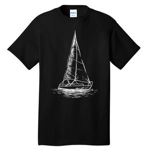 Sailor Boating Anchor Simple Line Drawing Sailboat Sailing Tall T-Shirt