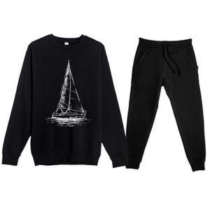 Sailor Boating Anchor Simple Line Drawing Sailboat Sailing Premium Crewneck Sweatsuit Set