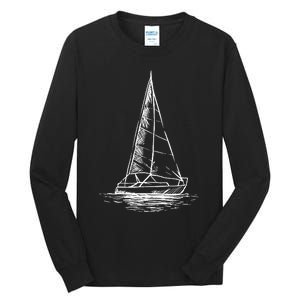 Sailor Boating Anchor Simple Line Drawing Sailboat Sailing Tall Long Sleeve T-Shirt