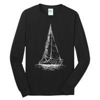 Sailor Boating Anchor Simple Line Drawing Sailboat Sailing Tall Long Sleeve T-Shirt