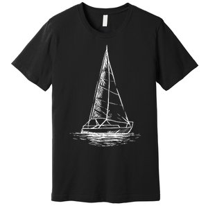 Sailor Boating Anchor Simple Line Drawing Sailboat Sailing Premium T-Shirt