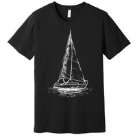 Sailor Boating Anchor Simple Line Drawing Sailboat Sailing Premium T-Shirt