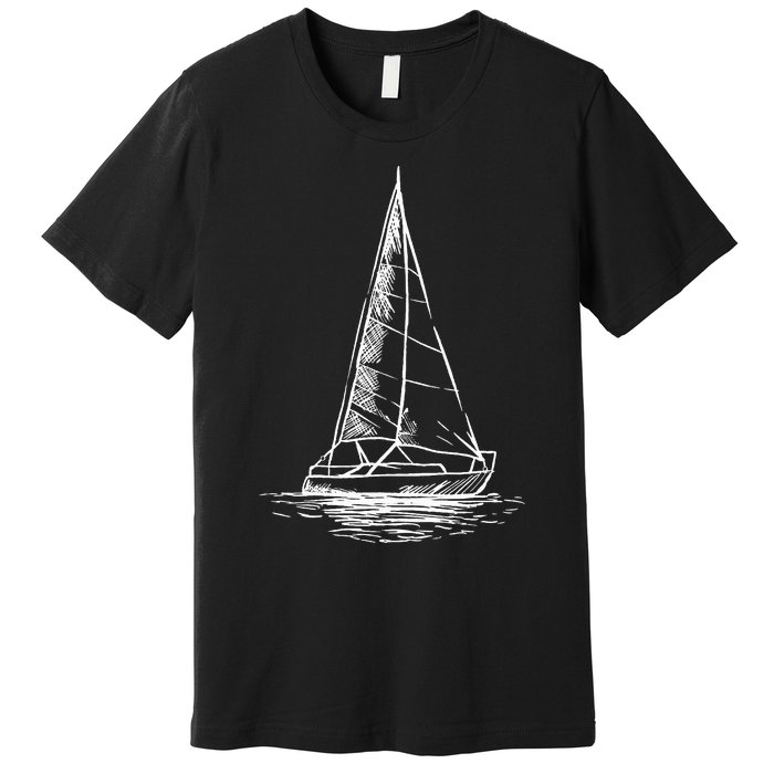 Sailor Boating Anchor Simple Line Drawing Sailboat Sailing Premium T-Shirt