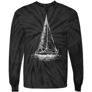 Sailor Boating Anchor Simple Line Drawing Sailboat Sailing Tie-Dye Long Sleeve Shirt