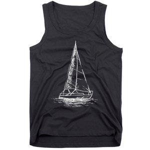 Sailor Boating Anchor Simple Line Drawing Sailboat Sailing Tank Top