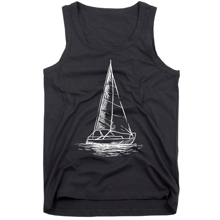 Sailor Boating Anchor Simple Line Drawing Sailboat Sailing Tank Top