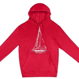 Sailor Boating Anchor Simple Line Drawing Sailboat Sailing Premium Pullover Hoodie