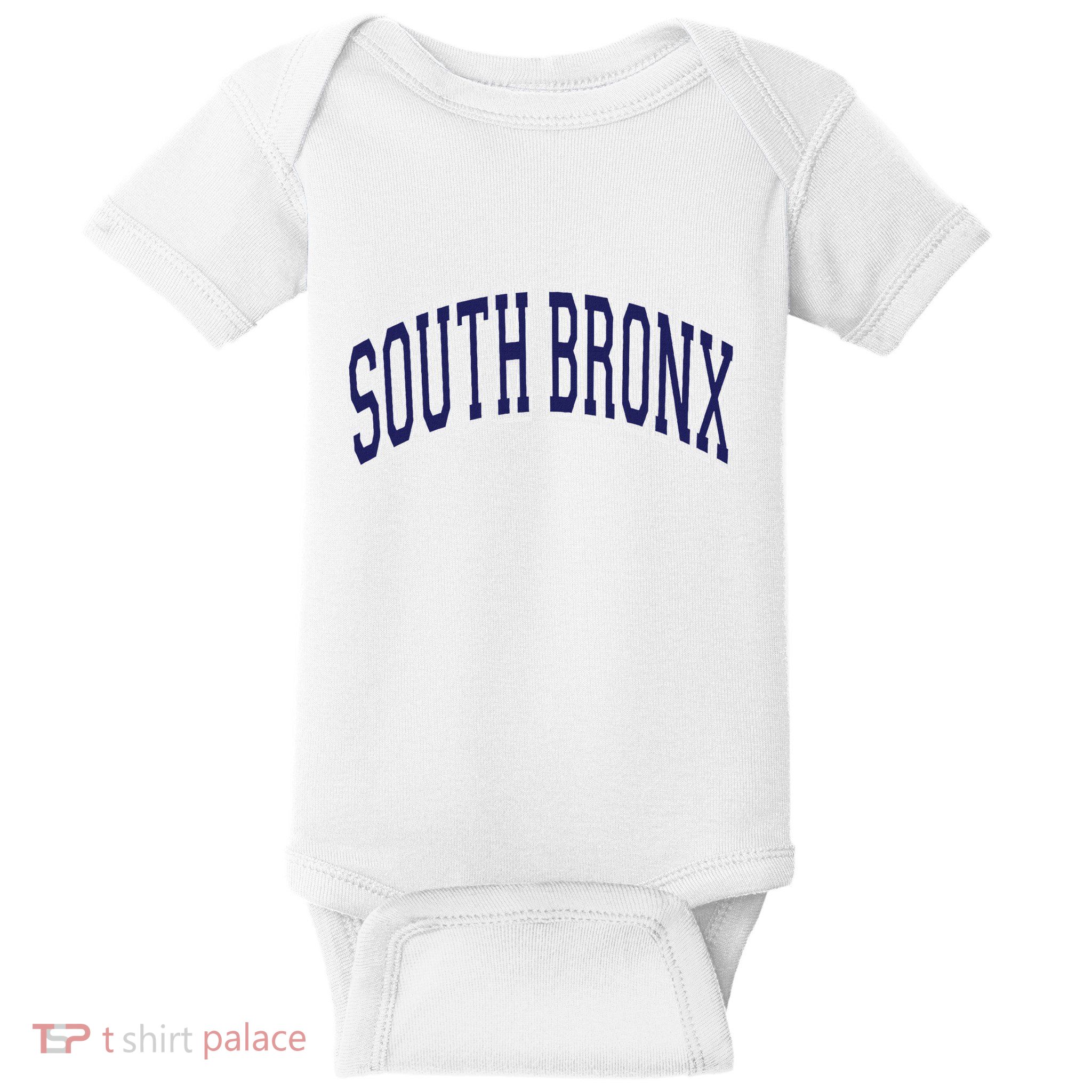South Bronx Arched Dark Blue Text Baby Bodysuit