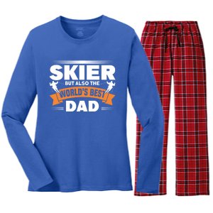 Skier But Also The World's Best Dad Ski Skiing Great Gift Women's Long Sleeve Flannel Pajama Set 