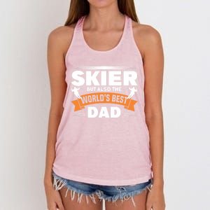 Skier But Also The World's Best Dad Ski Skiing Great Gift Women's Knotted Racerback Tank