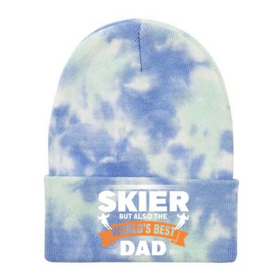 Skier But Also The World's Best Dad Ski Skiing Great Gift Tie Dye 12in Knit Beanie