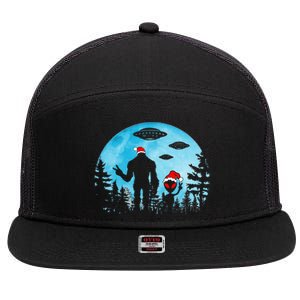 Santa Bigfoot Alien Ufo Christmas Sasquatch Extraterrestrial 7 Panel Mesh Trucker Snapback Hat