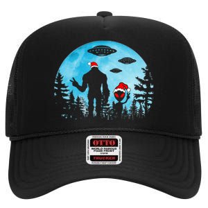 Santa Bigfoot Alien Ufo Christmas Sasquatch Extraterrestrial High Crown Mesh Back Trucker Hat