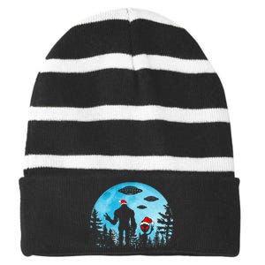 Santa Bigfoot Alien Ufo Christmas Sasquatch Extraterrestrial Striped Beanie with Solid Band