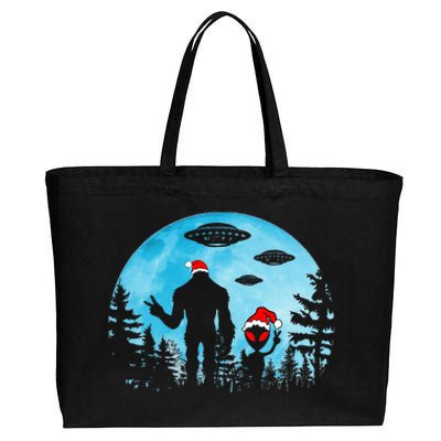 Santa Bigfoot Alien Ufo Christmas Sasquatch Extraterrestrial Cotton Canvas Jumbo Tote