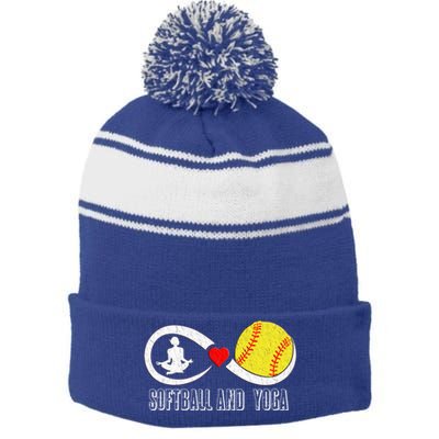 Softball Baseball And Yoga Mama Yoga Mom Yoga Mommy Gift Stripe Pom Pom Beanie