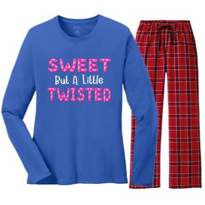 Sweet But A Little Twisted Funny Christmas Candy Cane Quotes Gift Women's Long Sleeve Flannel Pajama Set 