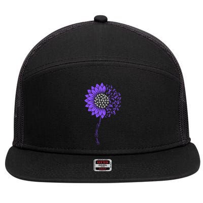 Spina Bifida Awareness Month Sunflower Purple 7 Panel Mesh Trucker Snapback Hat