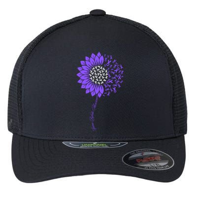 Spina Bifida Awareness Month Sunflower Purple Flexfit Unipanel Trucker Cap