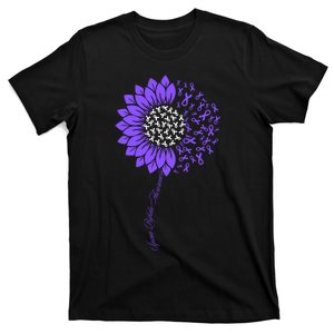 Spina Bifida Awareness Month Sunflower Purple T-Shirt