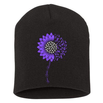 Spina Bifida Awareness Month Sunflower Purple Short Acrylic Beanie