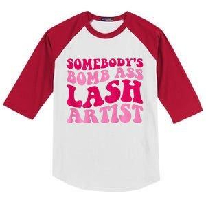 Somebody's Bomb Ass Lash Artist Funny Lash Tech Funny Groovy Kids Colorblock Raglan Jersey