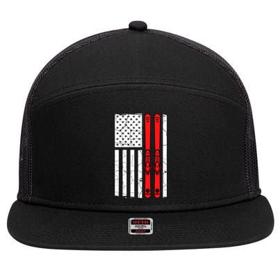 Ski Boarding American Flag Sport Hobby 7 Panel Mesh Trucker Snapback Hat