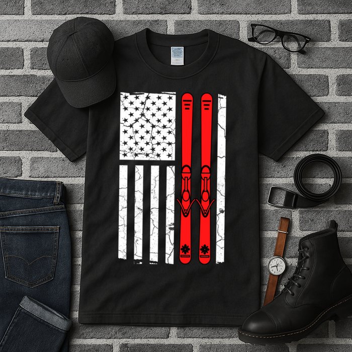 Ski Boarding American Flag Sport Hobby Tall T-Shirt