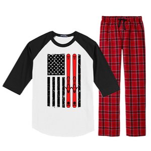 Ski Boarding American Flag Sport Hobby Raglan Sleeve Pajama Set