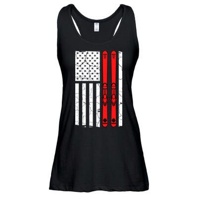 Ski Boarding American Flag Sport Hobby Ladies Essential Flowy Tank