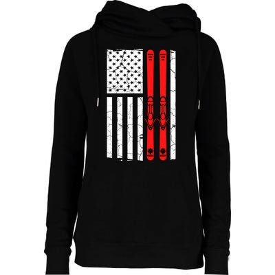 Ski Boarding American Flag Sport Hobby Womens Funnel Neck Pullover Hood