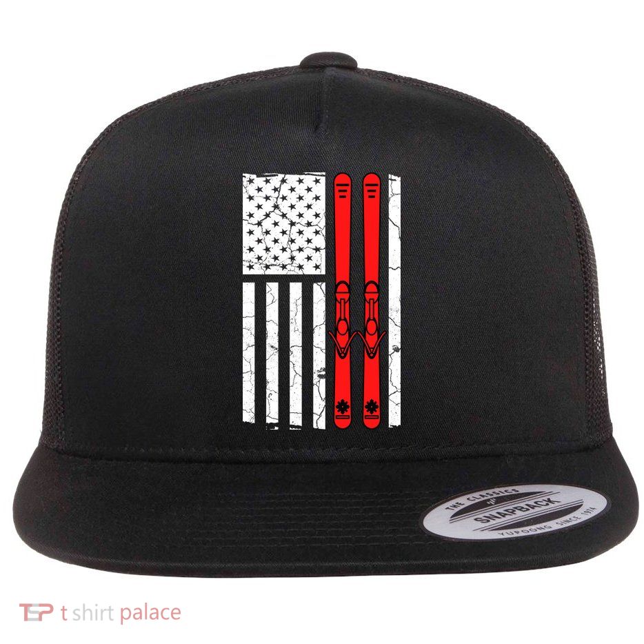 Ski Boarding American Flag Sport Hobby Flatbill Hat