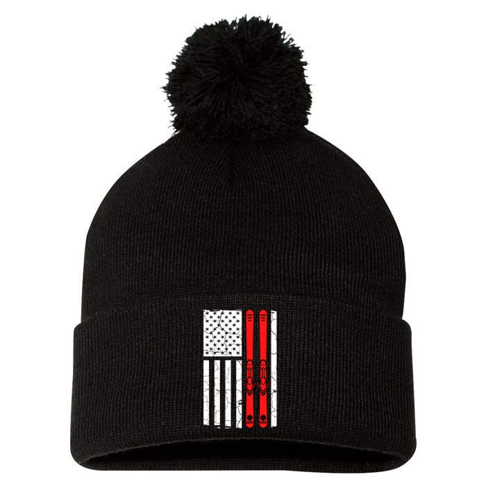 Ski Boarding American Flag Sport Hobby Pom Pom 12in Knit Beanie