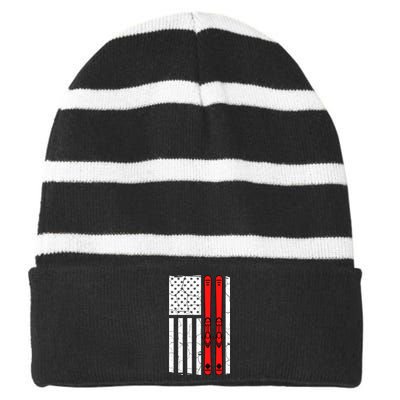 Ski Boarding American Flag Sport Hobby Striped Beanie with Solid Band