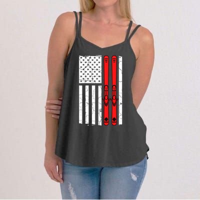 Ski Boarding American Flag Sport Hobby Women's Strappy Tank