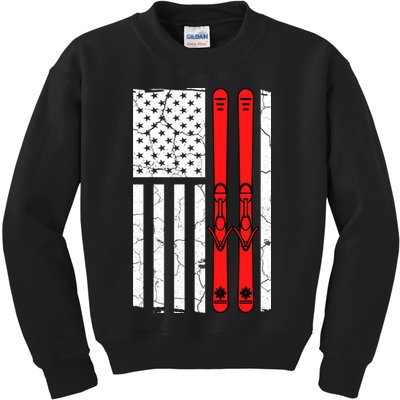 Ski Boarding American Flag Sport Hobby Kids Sweatshirt