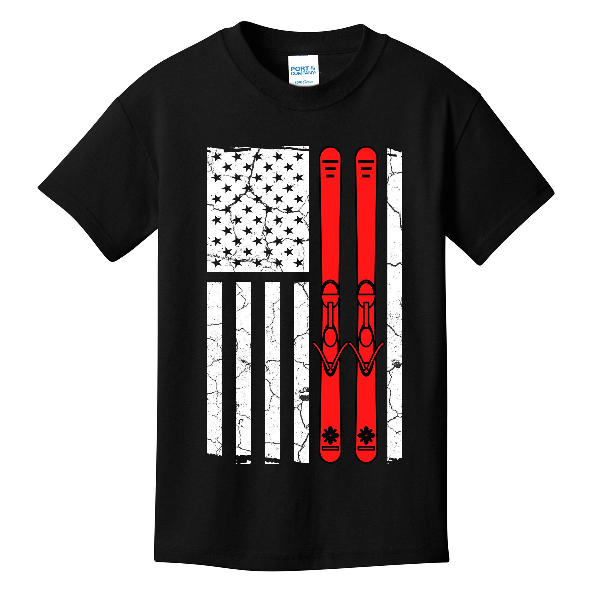 Ski Boarding American Flag Sport Hobby Kids T-Shirt