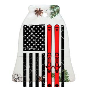 Ski Boarding American Flag Sport Hobby Ceramic Bell Ornament