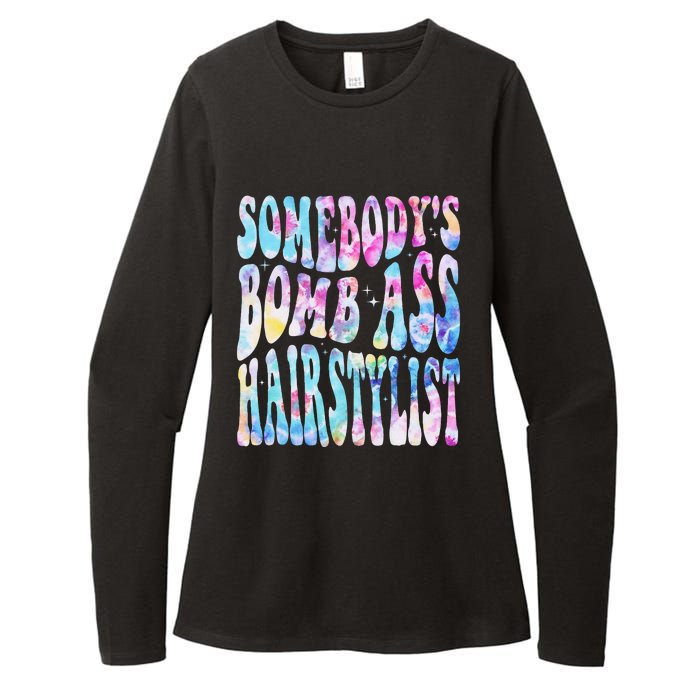 SomebodyS Bomb Ass Hairstylist Groovy Hair Stylist Tie Dye Womens CVC Long Sleeve Shirt