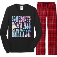 SomebodyS Bomb Ass Hairstylist Groovy Hair Stylist Tie Dye Long Sleeve Pajama Set